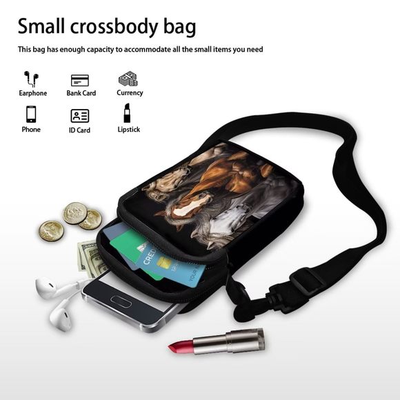 Crazy Horse Crossbody Cell Phone Bag Wallet Purse Black Horse o_o - Picture 6 of 6